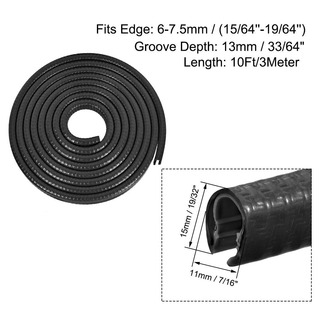 Harfington Black PVC Iron Sheet Protect Trim U-Seal Seal