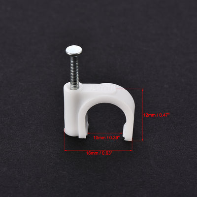 Harfington Uxcell Nail Cable Clips Wire Holder Round Fastener 10mm Clamps for Home Office Cords Management White 100Pcs