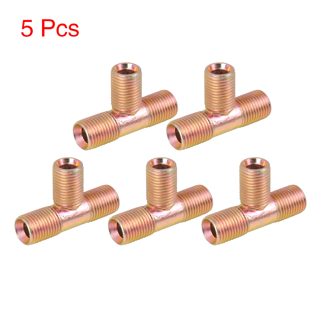 Harfington 5pcs 3 Way M10x1 Car Fuel Hose Air Oil Pipe Connector Adapter Fittings Metal