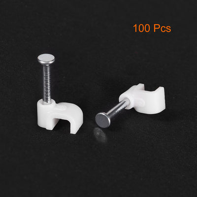 Harfington Uxcell Nail Cable Clips 4mm Clamps Wire Holder Square Fastener for Home Office Cords Management White 100Pcs