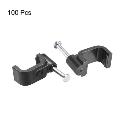 Harfington Uxcell Nail Cable Clips 10mm Clamps Wire Holder Square Fastener for Home Office Cords Management Black 100Pcs