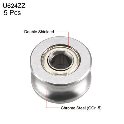 Harfington Uxcell U624ZZ Deep Groove Guide Pulley Rail Ball Bearings 4mmx13mmx7mm Double Metal Shielded (GCr15) Chrome Steel Bearings 5pcs