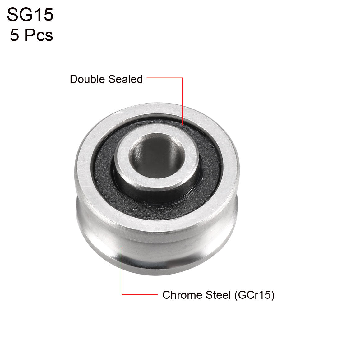uxcell Uxcell SG15 Deep U Groove Guide Bearing 5mmx17mmx8mm Double Sealed Bearings 5 Pcs
