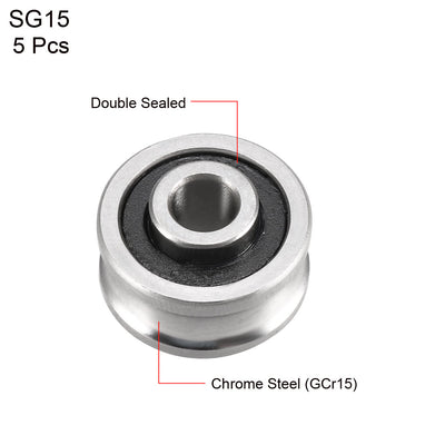 Harfington Uxcell SG15 Deep U Groove Guide Bearing 5mmx17mmx8mm Double Sealed Bearings 5 Pcs