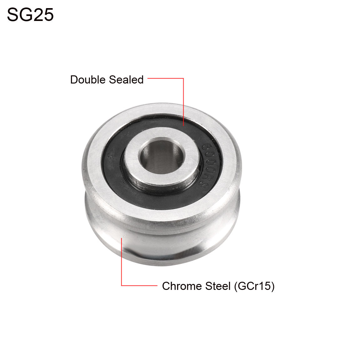 uxcell Uxcell SG25 Deep U Groove Ball Track Guide Bearing 8mmx30mmx14mm Double Sealed (GCr15) Chrome Steel Bearing