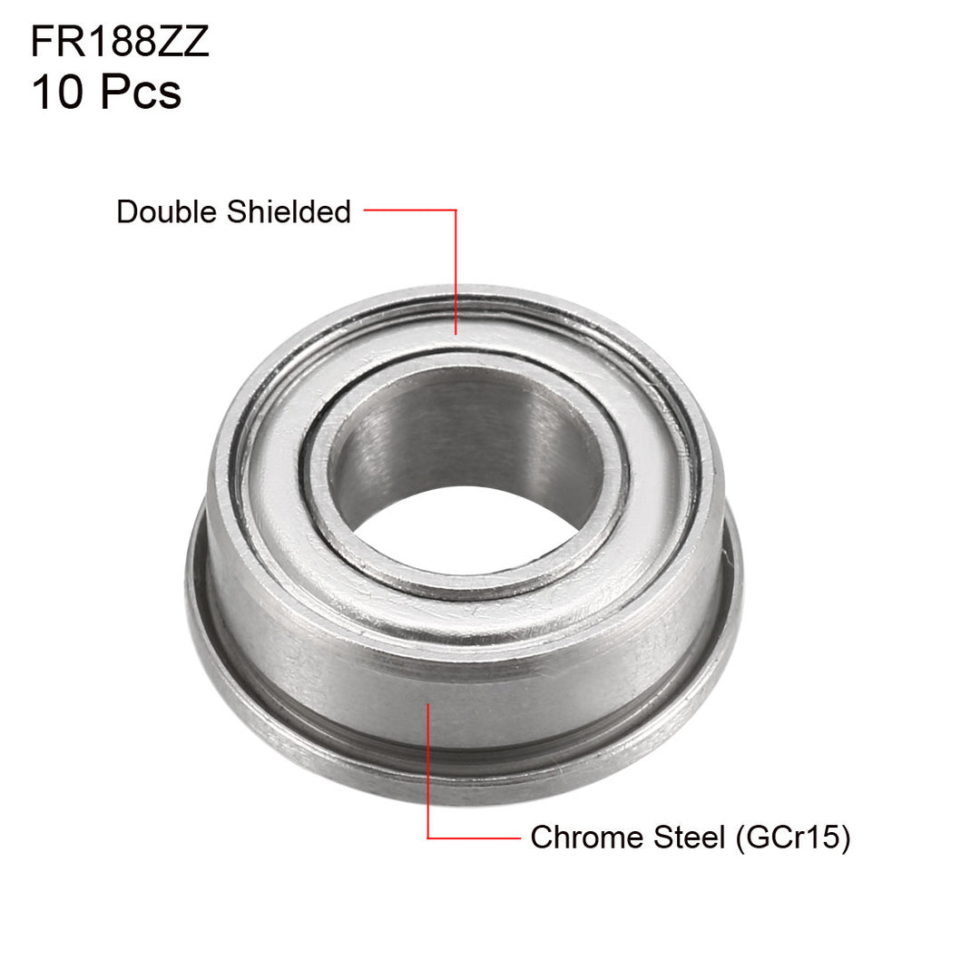 FR188ZZ Flange Ball Bearing 1/4"x1/2"x3/16"Double Shielded GCr15 Bearings 5pcs