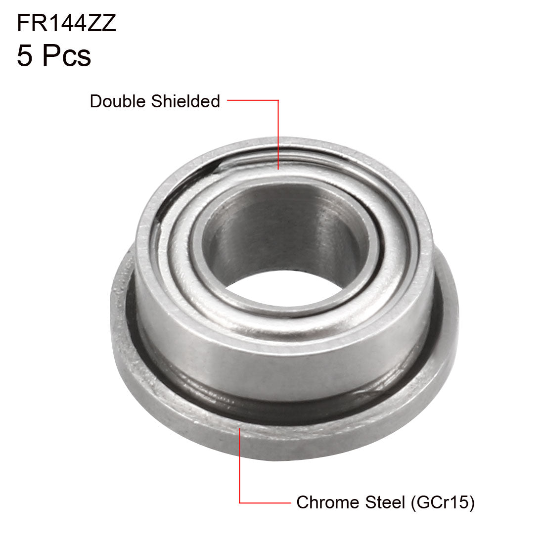 uxcell Uxcell FR144ZZ Flange Ball 1/8" x 1/4" x 7/64" Double Metal Shielded (GCr15) Chrome Steel Bearings 5pcs