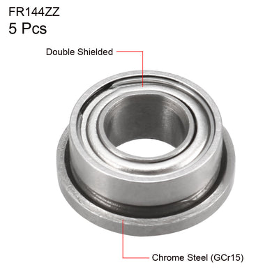 Harfington Uxcell FR144ZZ Flange Ball 1/8" x 1/4" x 7/64" Double Metal Shielded (GCr15) Chrome Steel Bearings 5pcs