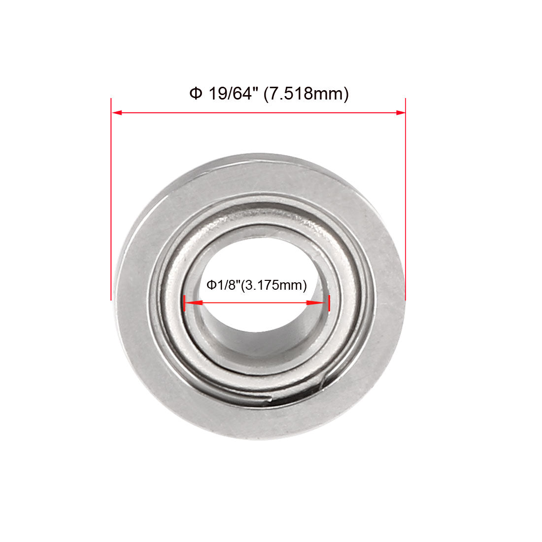 uxcell Uxcell FR144ZZ Flange Ball 1/8" x 1/4" x 7/64" Double Metal Shielded (GCr15) Chrome Steel Bearings 5pcs