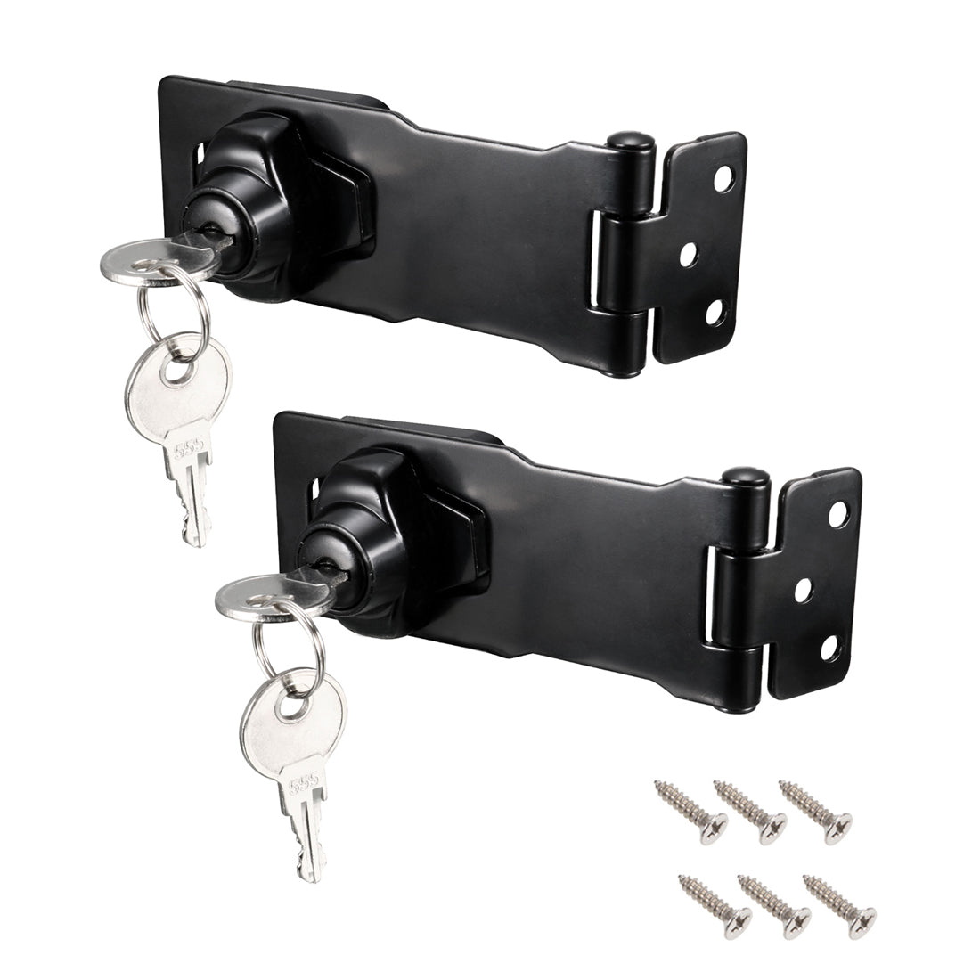 uxcell Uxcell 4-inch Keyed Hasp Locks w Screws for Door Keyed Alike Black 2Pcs