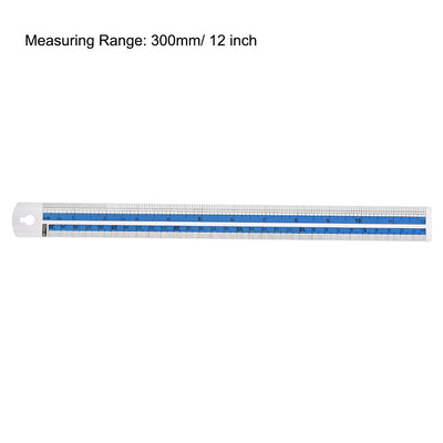 Harfington Uxcell Aluminum Ruler Set 300mm 12 Inch Straight Ruler Measuring Tool Silver Blue