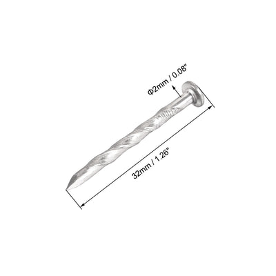 Harfington Uxcell Spiral Deck Nails Stainless Steel Nail Spiral Shank 32mmx2mm(LxD) , 150 Pcs