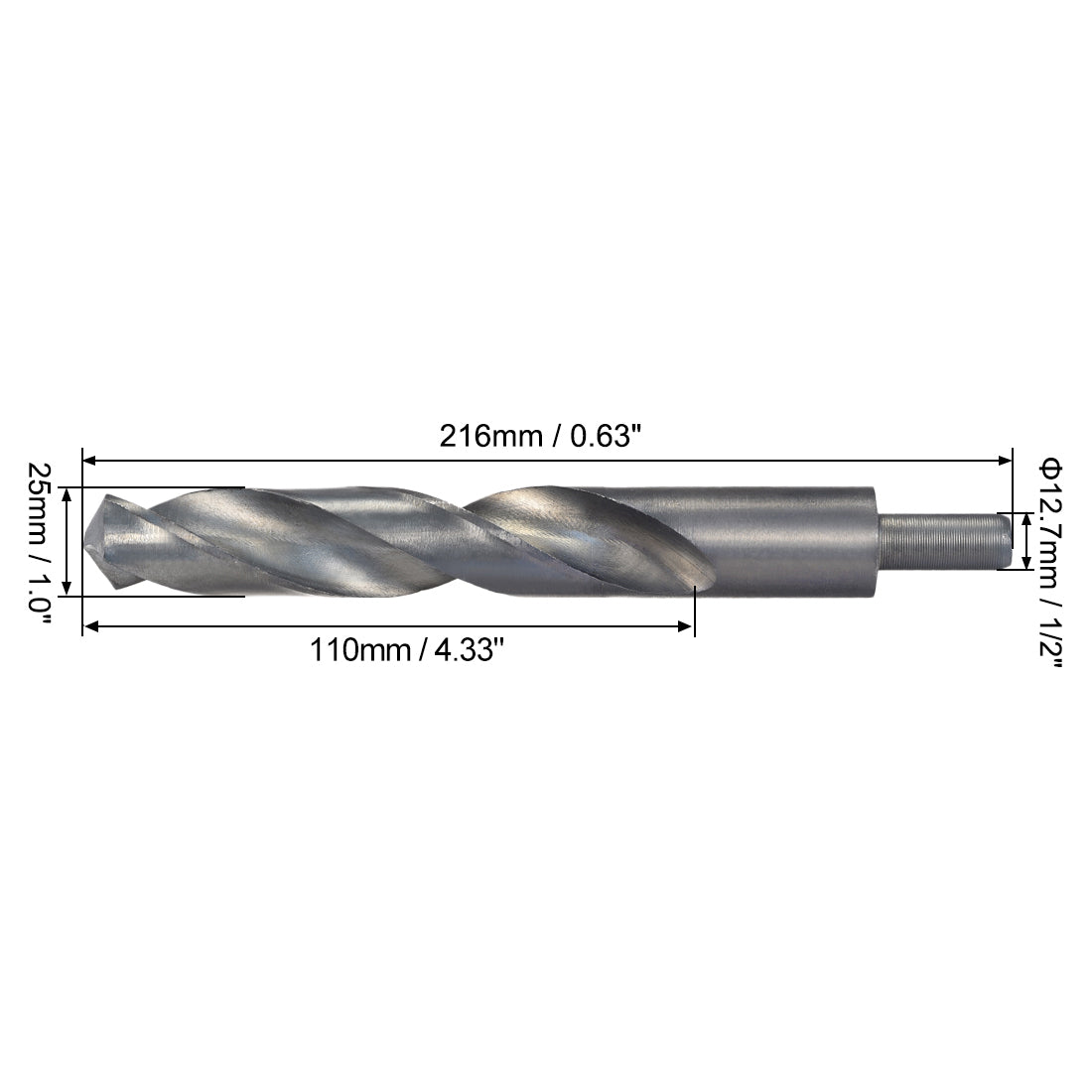 Uxcell Uxcell Reduced Shank Twist Drill Bits 25mm HSS 4241 with 1/2 Inch Shank 1 Pcs