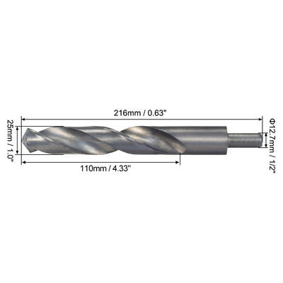Harfington Uxcell Reduced Shank Twist Drill Bits 25mm HSS 4241 with 1/2 Inch Shank 1 Pcs