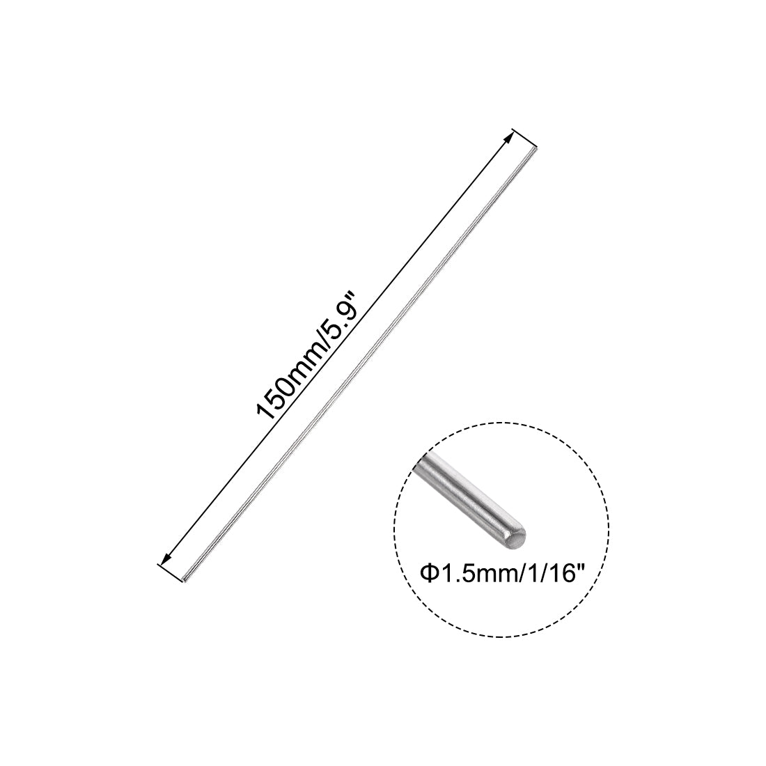 uxcell Uxcell 304 Stainless Steel Solid Round Rod