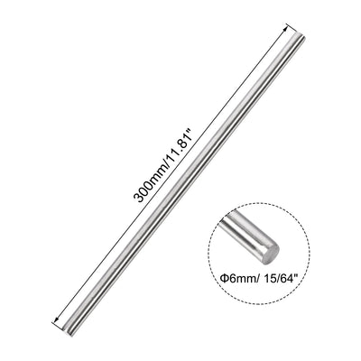 Harfington Uxcell 6mm x 300mm 304 Stainless Steel Solid Round Rod for DIY Craft - 2pcs