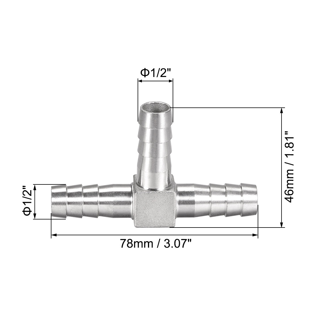 uxcell Uxcell 1/2-Inch (13mm) Hose ID Barb Fitting Stainless Steel 3 Way T-Shaped Union Home Brew Fitting 2pcs
