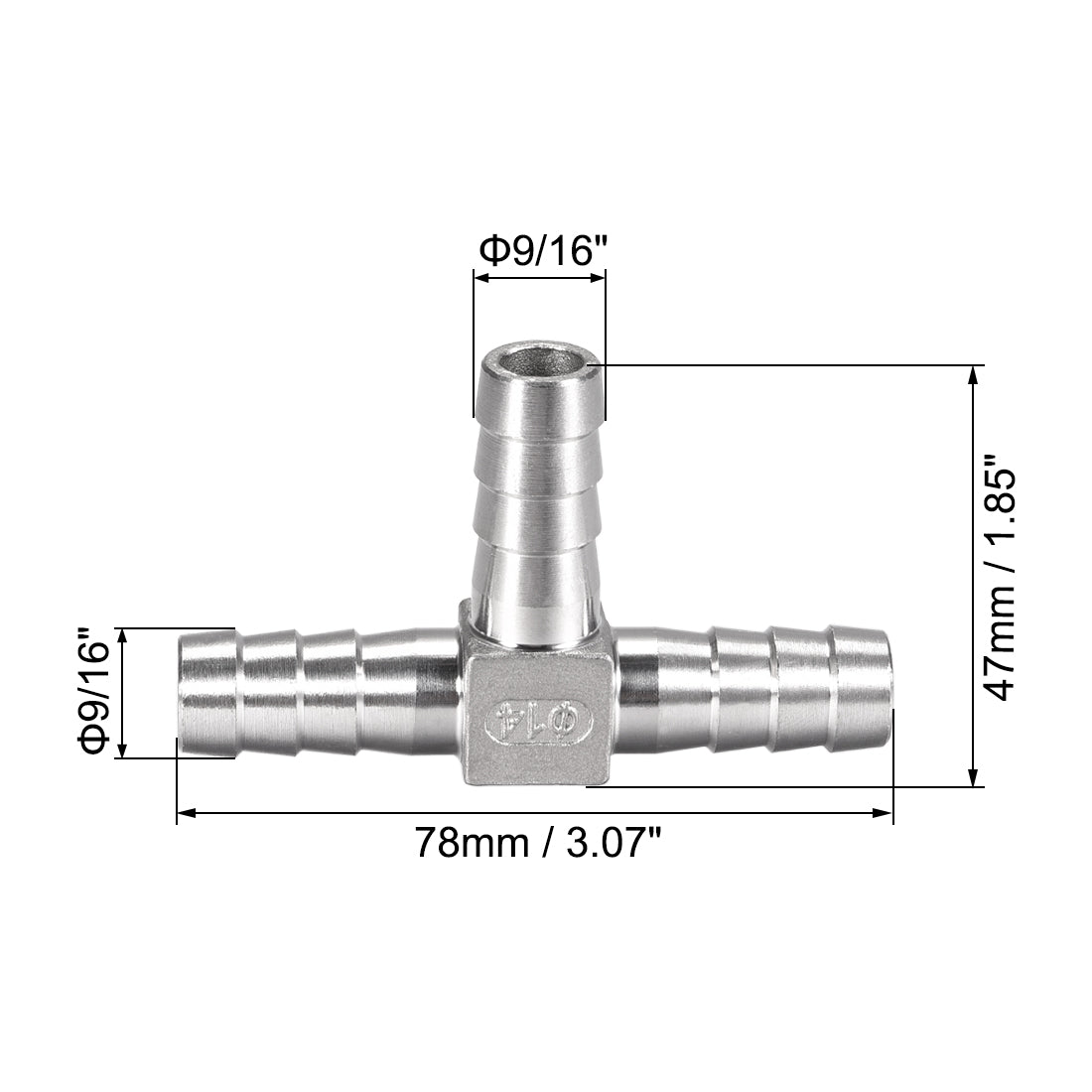uxcell Uxcell 9/16-Inch (14mm) Hose ID Barb Fitting Stainless Steel 3 Way T Shaped Union Home Brew Fitting