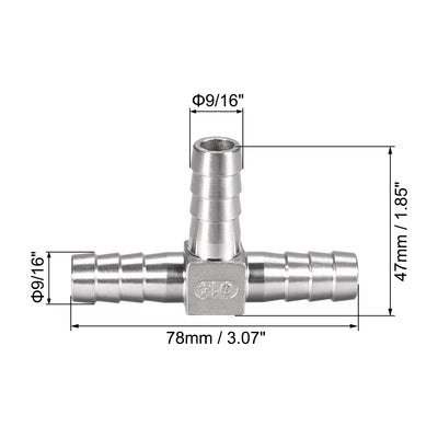 Harfington Uxcell 9/16-Inch (14mm) Hose ID Barb Fitting Stainless Steel 3 Way T Shaped Union Home Brew Fitting