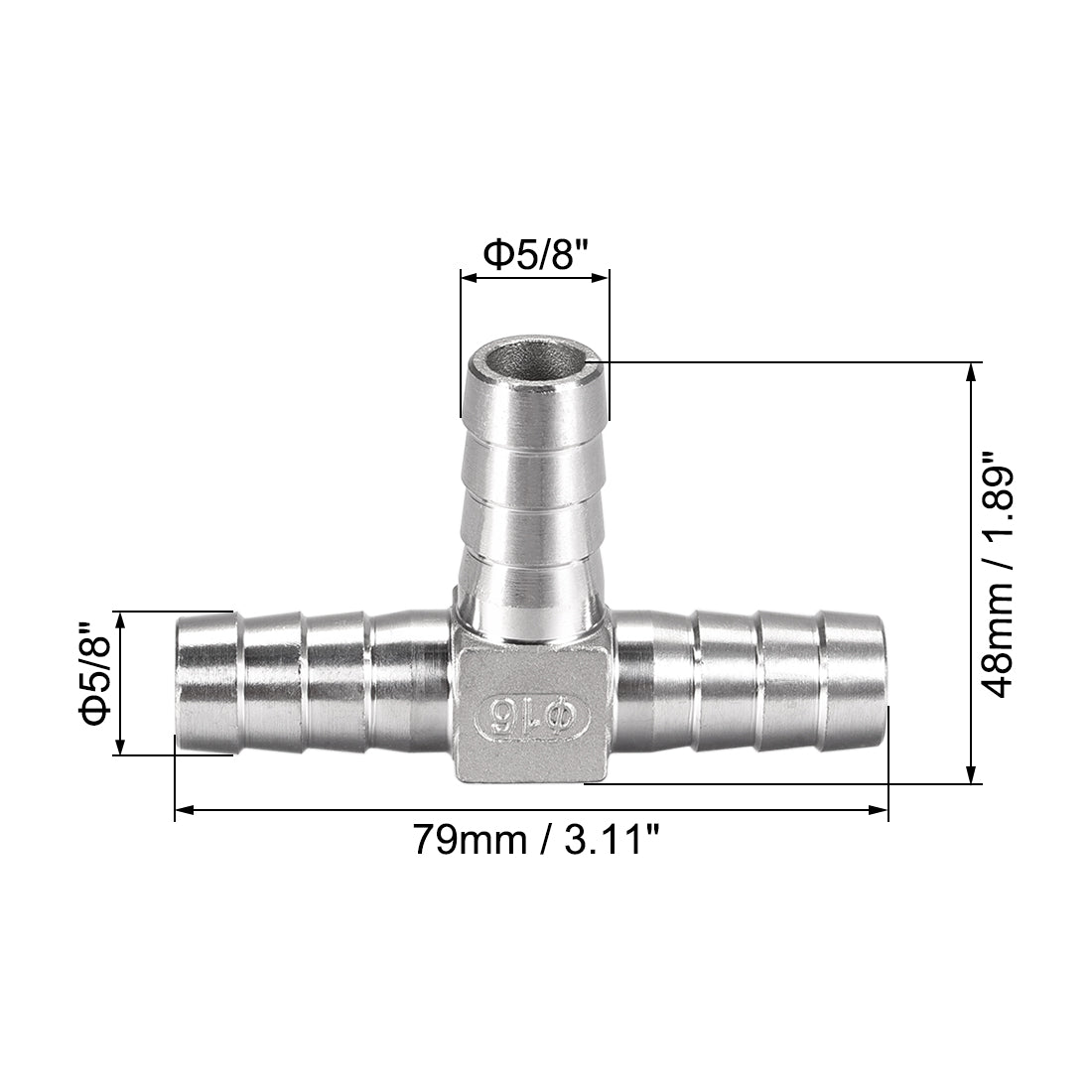 uxcell Uxcell 5/8-Inch (16mm) Hose ID Barb Fitting Stainless Steel 3 Way T Shaped Union Home Brew Fitting