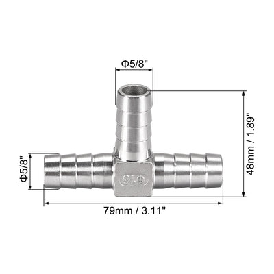 Harfington Uxcell 5/8-Inch (16mm) Hose ID Barb Fitting Stainless Steel 3 Way T Shaped Union Home Brew Fitting