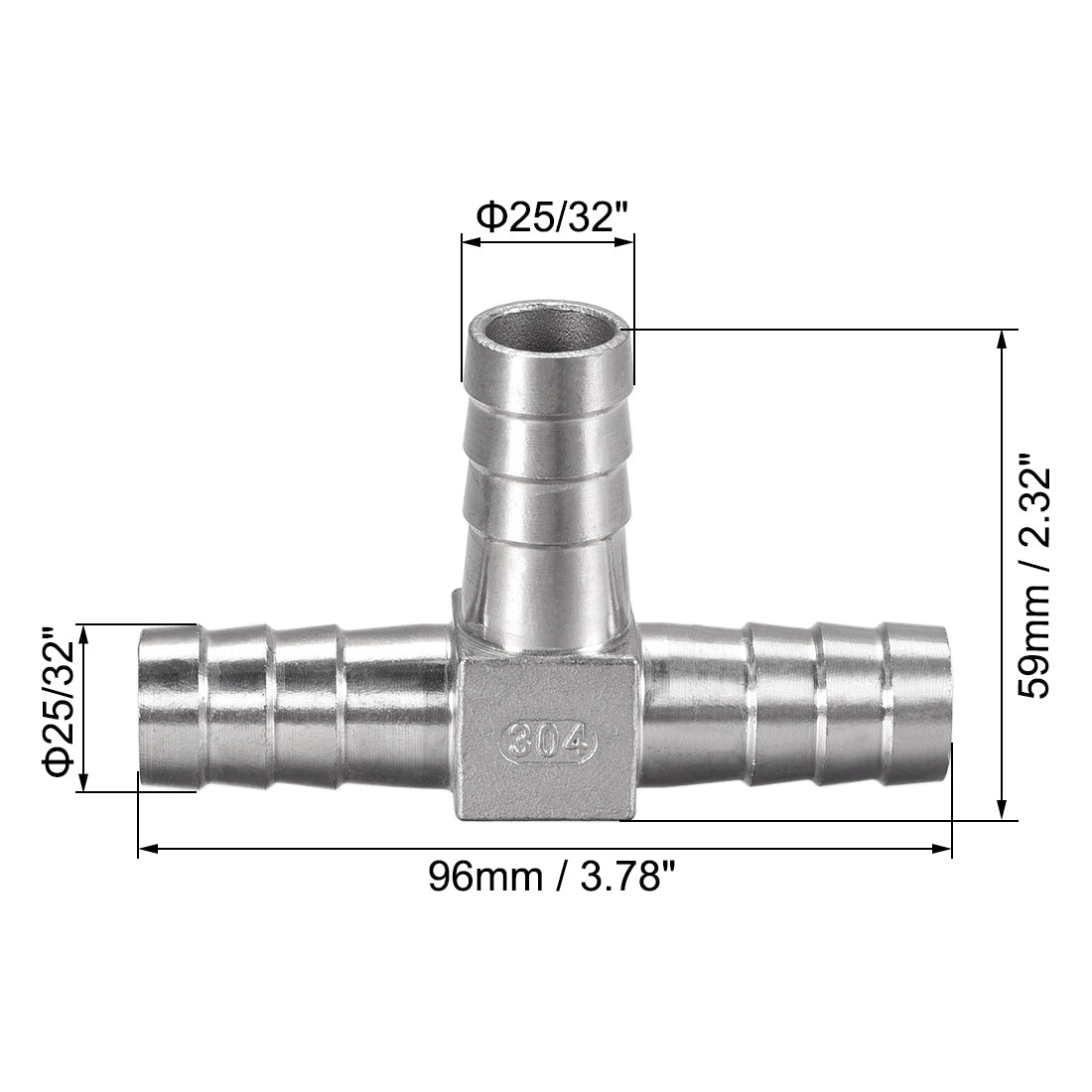 uxcell Uxcell 25/32-Inch (20mm) Hose ID Barb Fitting Stainless Steel 3 Way T Shaped Union Home Brew Fitting