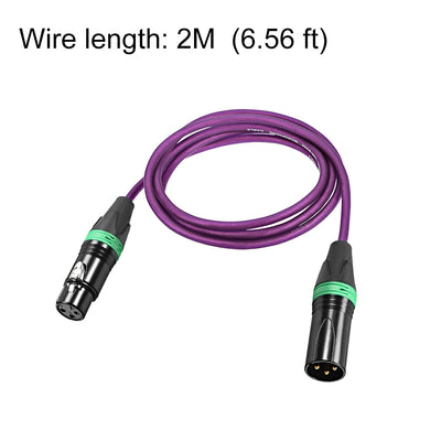 Harfington Uxcell XLR Male to XLR Female Cable Line for Microphone Video Camera Sound Card Mixer Green Black XLR Purple Line 2M  6.56ft
