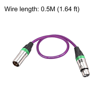 Harfington Uxcell XLR Male to XLR Female Cable Line for Microphone Video Camera Sound Card Mixer Green Silver Tone XLR Purple Line 0.5M 1.64ft