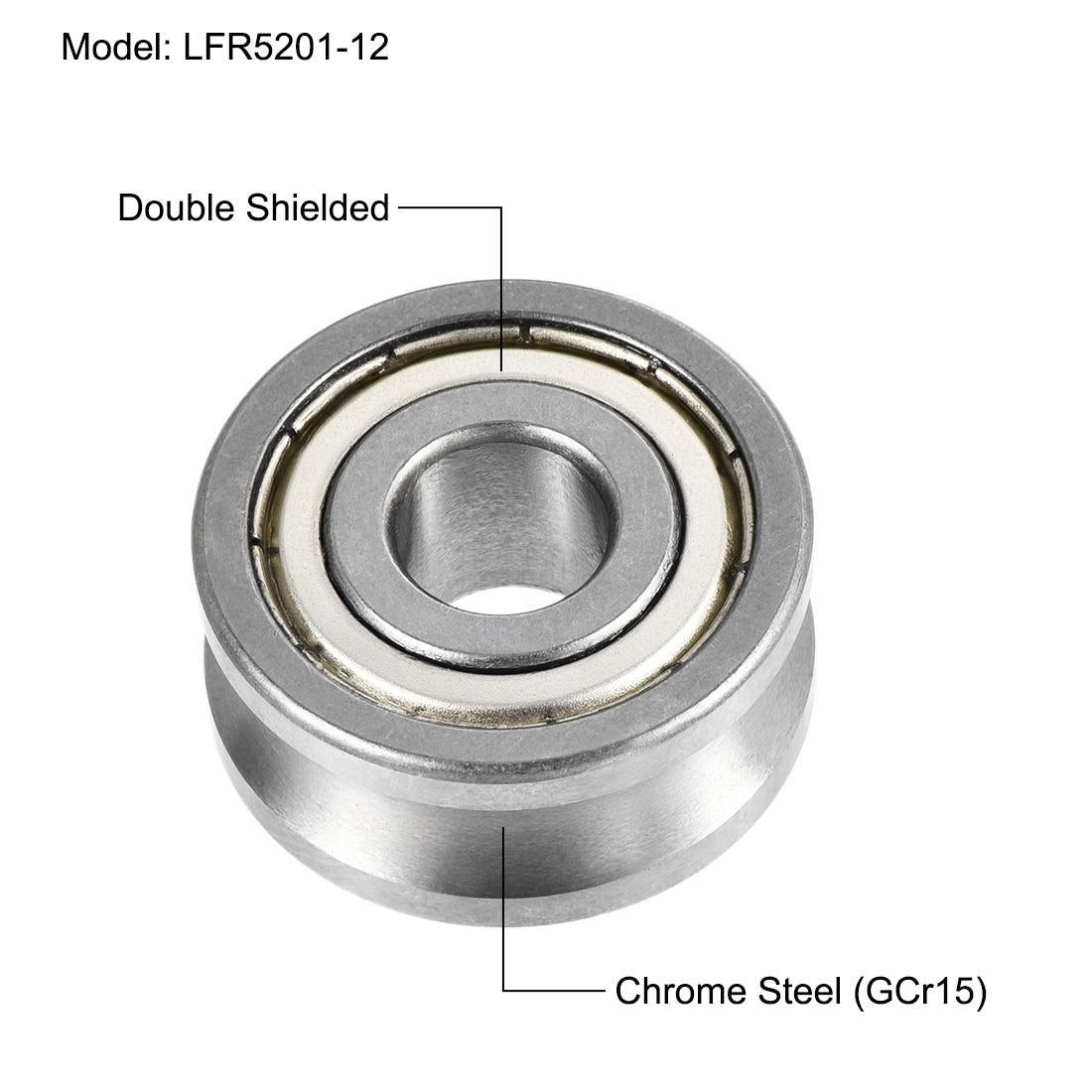 uxcell Uxcell LFR5201-12 U Groove Track Roller Bearing 12x35x16mm Double Metal Shielded (GCr15) Chrome Steel Ball Bearing