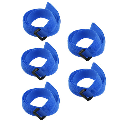 Harfington Uxcell 5pcs Hook and Loop Straps 1-inch x 31-inch Securing Straps Cable Tie (Blue)