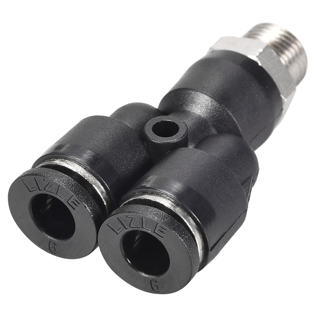 uxcell Uxcell Push To Connect Air Fittings Y Type Tube Connect 6mm OD x 1/8PT Male Thread Tube Fittings Push Lock Black 2Pcs