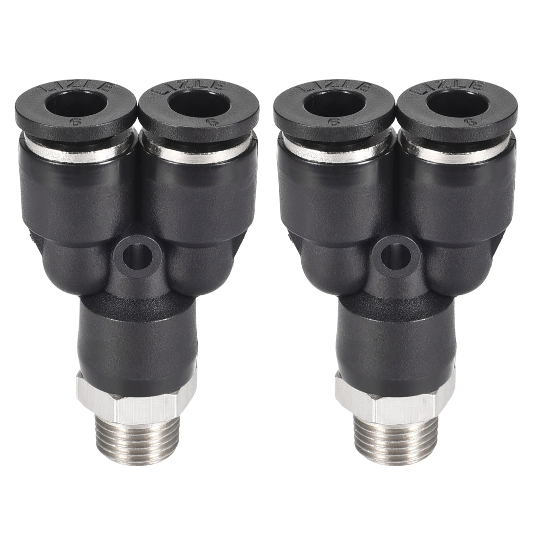 uxcell Uxcell Push To Connect Air Fittings Y Type Tube Connect 6mm OD x 1/8PT Male Thread Tube Fittings Push Lock Black 2Pcs