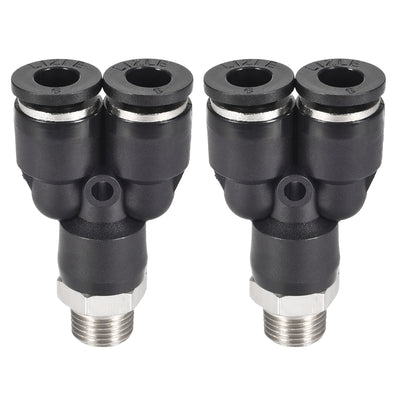 Harfington Uxcell Push To Connect Air Fittings Y Type Tube Connect 6mm OD x 1/8PT Male Thread Tube Fittings Push Lock Black 2Pcs