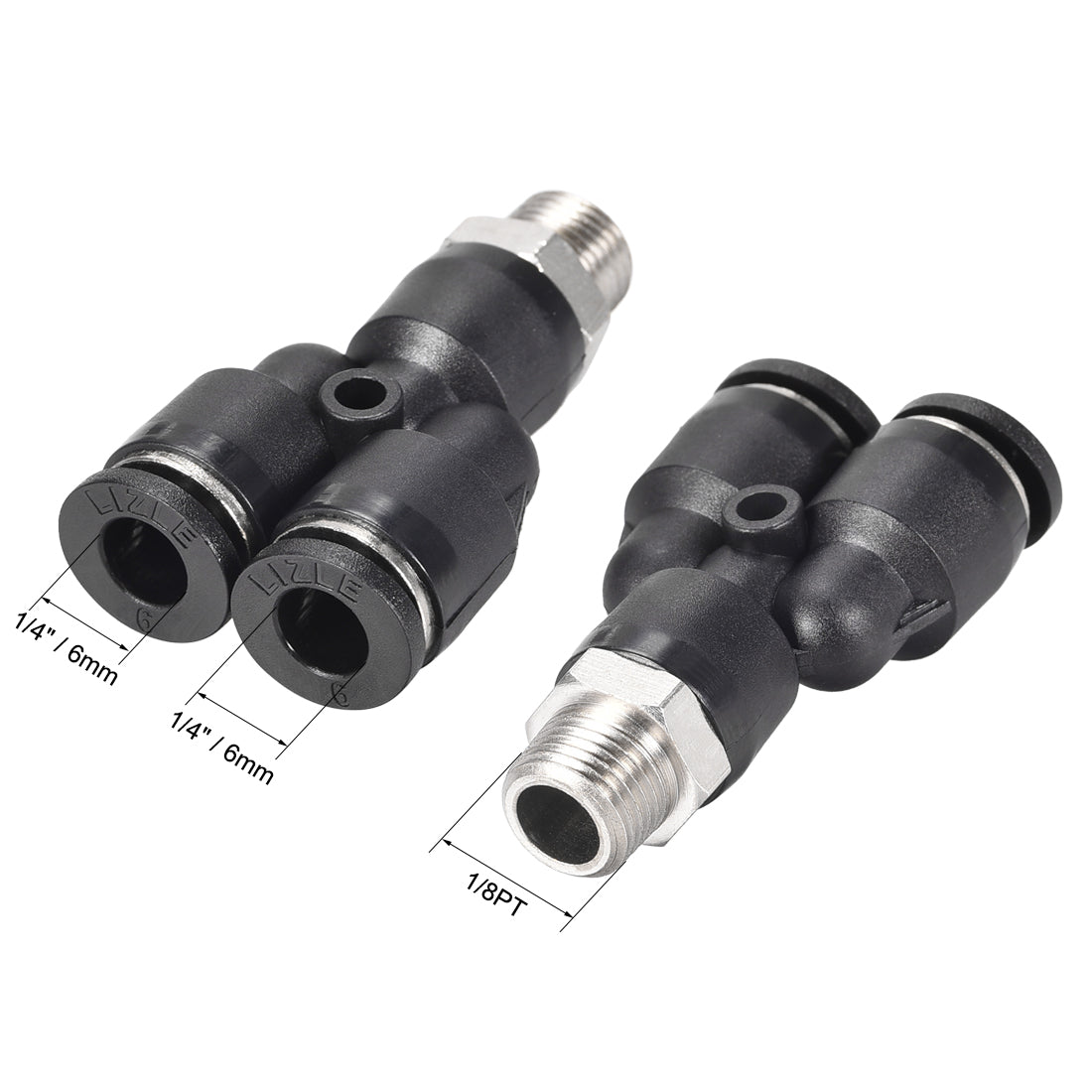 uxcell Uxcell Push To Connect Air Fittings Y Type Tube Connect 6mm OD x 1/8PT Male Thread Tube Fittings Push Lock Black 5Pcs