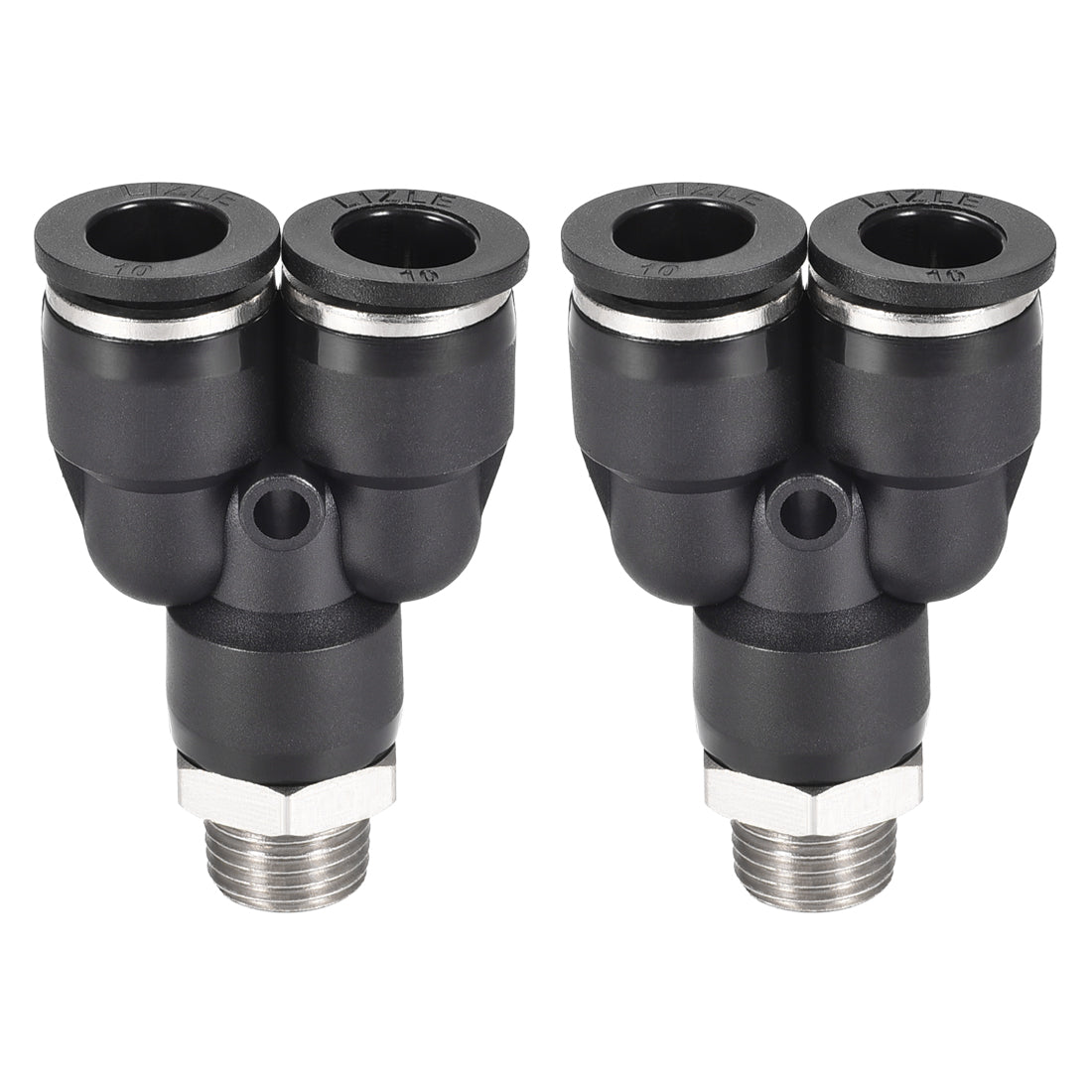 uxcell Uxcell Push To Connect Air Fittings Y Type Tube Connect 10mm OD x 1/4PT Male Thread Tube Fittings Push Lock Black 2Pcs