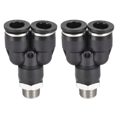Harfington Uxcell Push To Connect Air Fittings Y Type Tube Connect 10mm OD x 1/4PT Male Thread Tube Fittings Push Lock Black 2Pcs