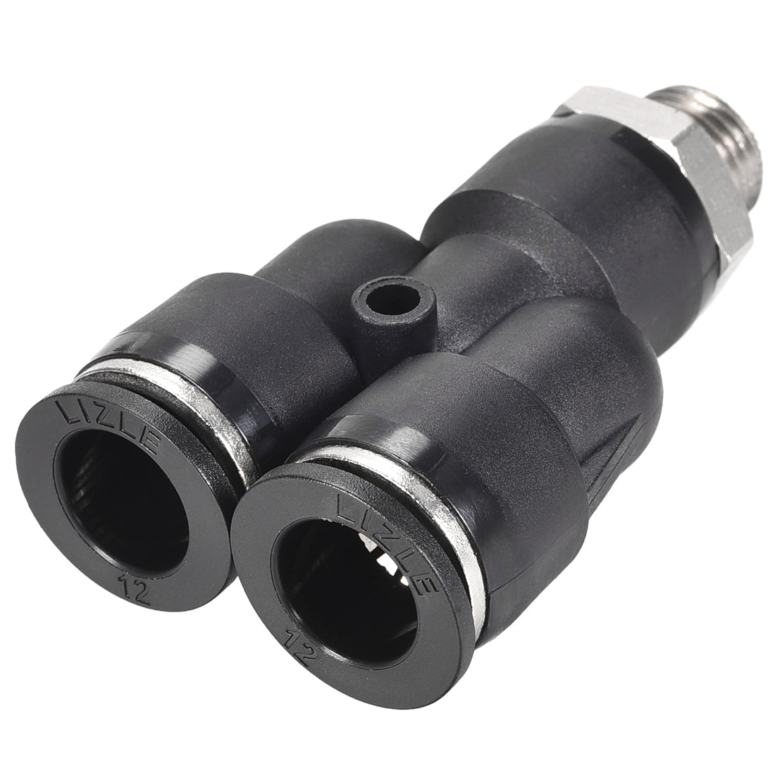 uxcell Uxcell Push To Connect Air Fittings Y Type Tube Connect 12mm OD x 1/4PT Male Thread Tube Fittings Push Lock Black 2Pcs