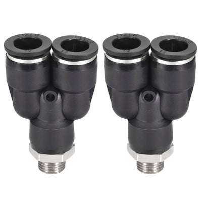 Harfington Uxcell Push To Connect Air Fittings Y Type Tube Connect 12mm OD x 1/4PT Male Thread Tube Fittings Push Lock Black 2Pcs