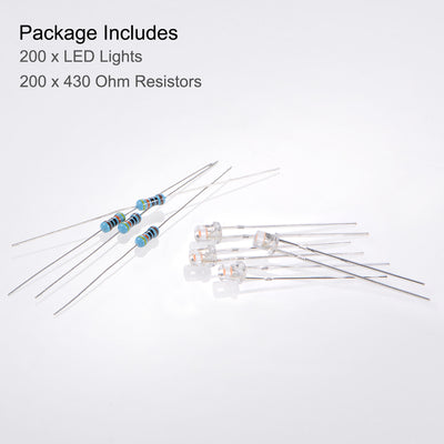 Harfington Uxcell 200Set 3mm LED Diodes w Resistor, Clear Lens Multicolor Slow-Flashing, Flat Head 29mm Pin