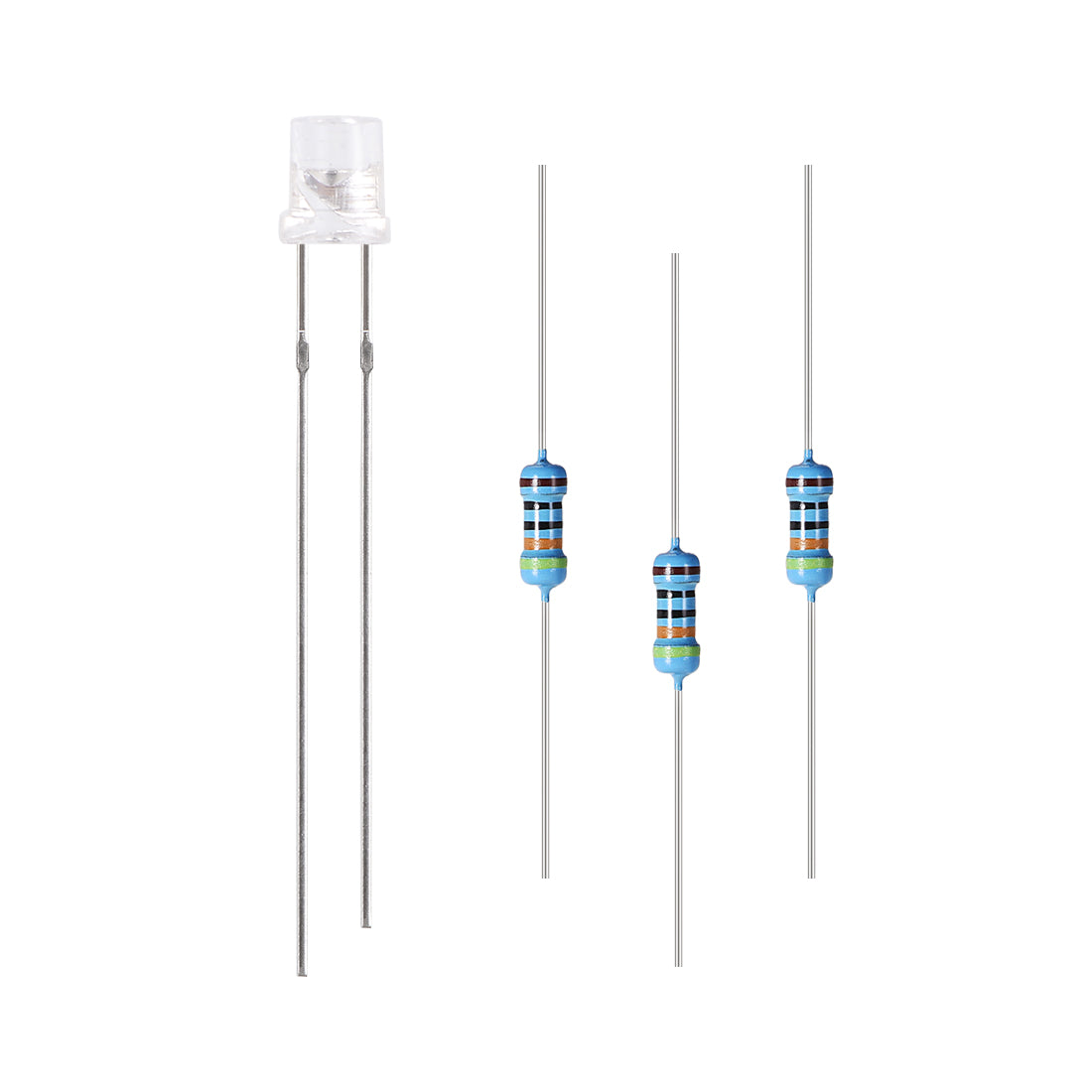 uxcell Uxcell 200Set 3mm LED Diodes w Resistor, Clear Lens Multicolor Slow-Flashing, Flat Head 29mm Pin