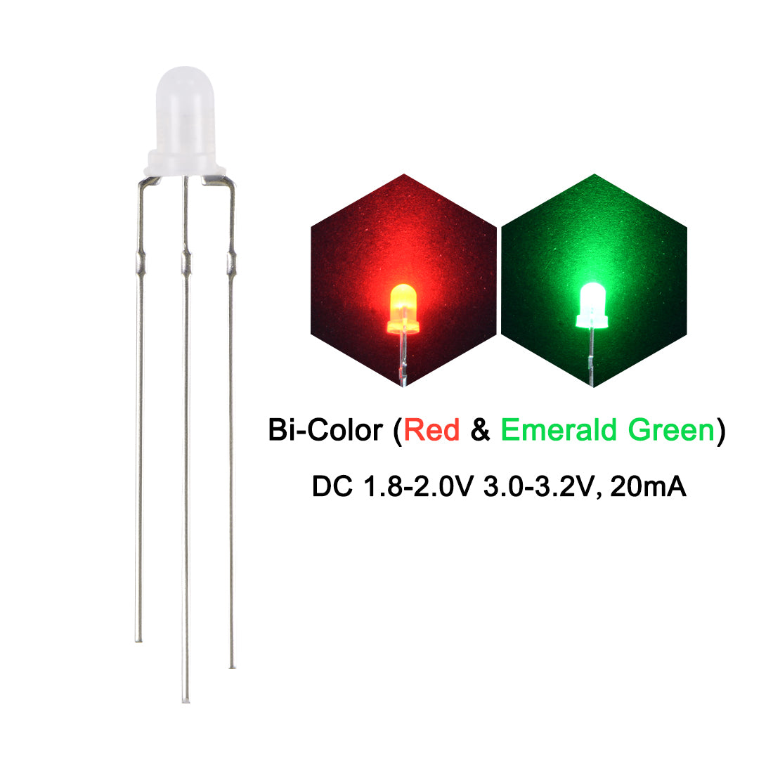 uxcell Uxcell 25Set 3mm LED Diodes Kit, Diffused Bi-Color (Red & Emerald Green) Common Cathode
