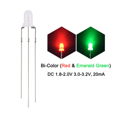 Harfington Uxcell 25Set 3mm LED Diodes Kit, Diffused Bi-Color (Red & Emerald Green) Common Cathode