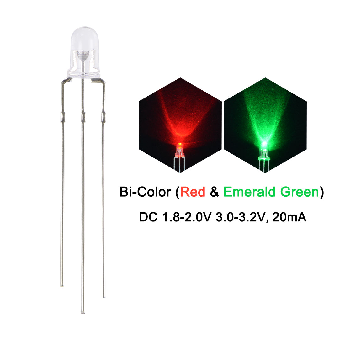 uxcell Uxcell 50Set 5mm LED Diodes Kit, Clean Bi-Color (Red & Emerald Green), Common Cathode
