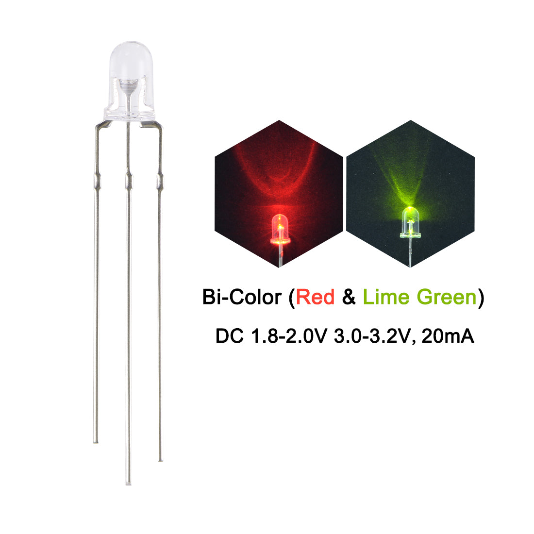 uxcell Uxcell 25Set 5mm LED Kit, Clean Bi-Color (Red&Lime Green), with Edge Common Cathode