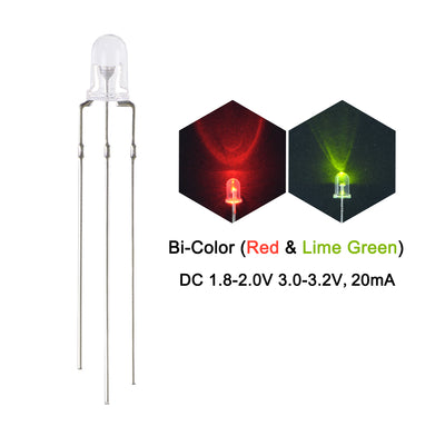 Harfington Uxcell 25Set 5mm LED Kit, Clean Bi-Color (Red&Lime Green), with Edge Common Cathode