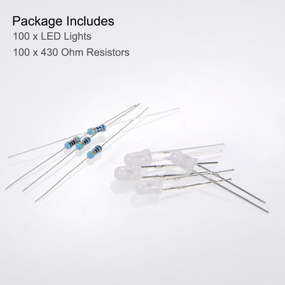 Harfington Uxcell 100Set 3mm LED Diodes W Resistor, Diffused Emerald Green, Round Head 19mm Pin
