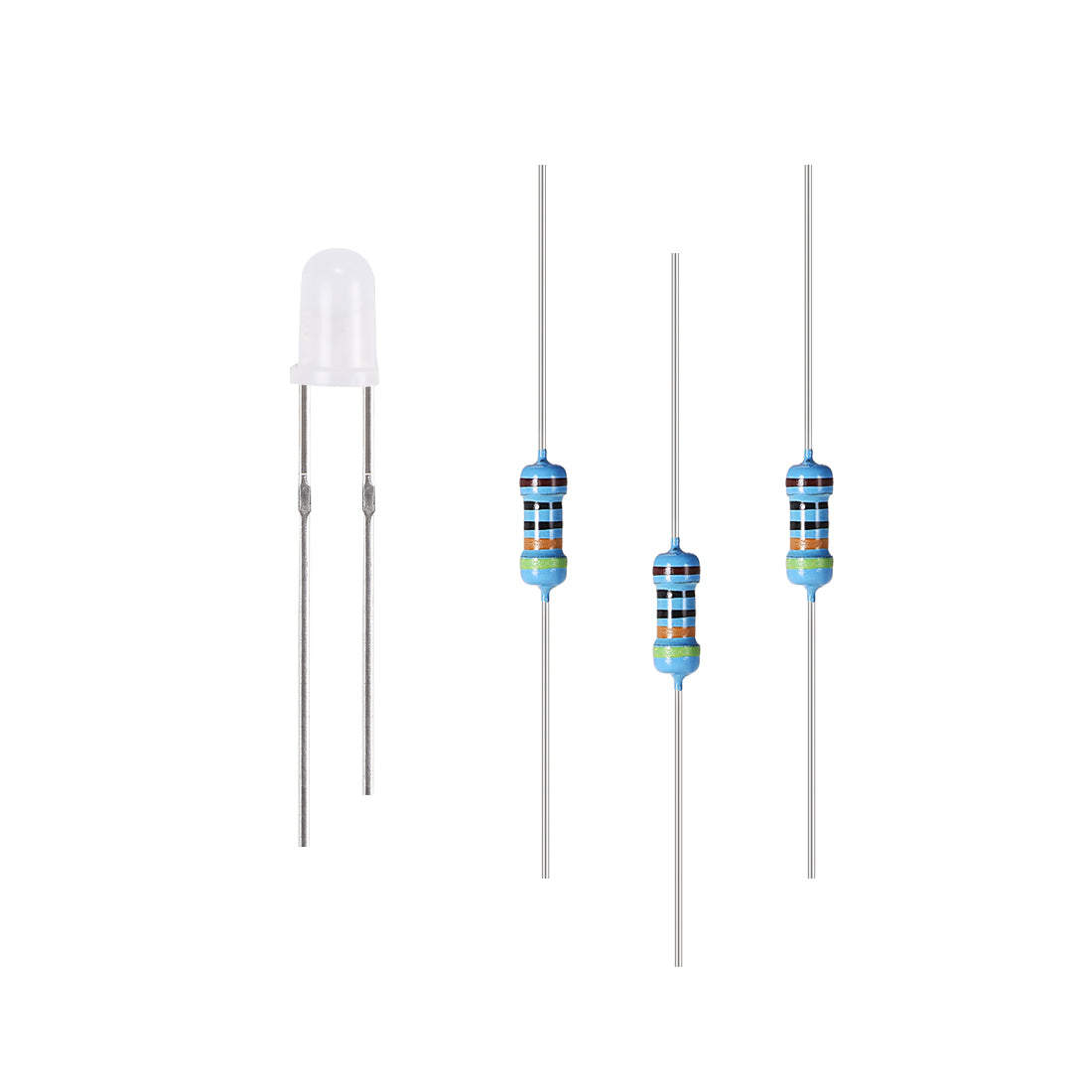 Uxcell Uxcell 100Set 3mm LED Diodes W Resistor, Diffused Emerald Green, Round Head 19mm Pin