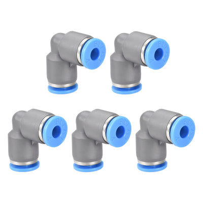 Harfington Uxcell Elbow Push to Connect Air Fittings 6mm Tube OD Pneumatic Quick Release Connectors Grey 5Pcs