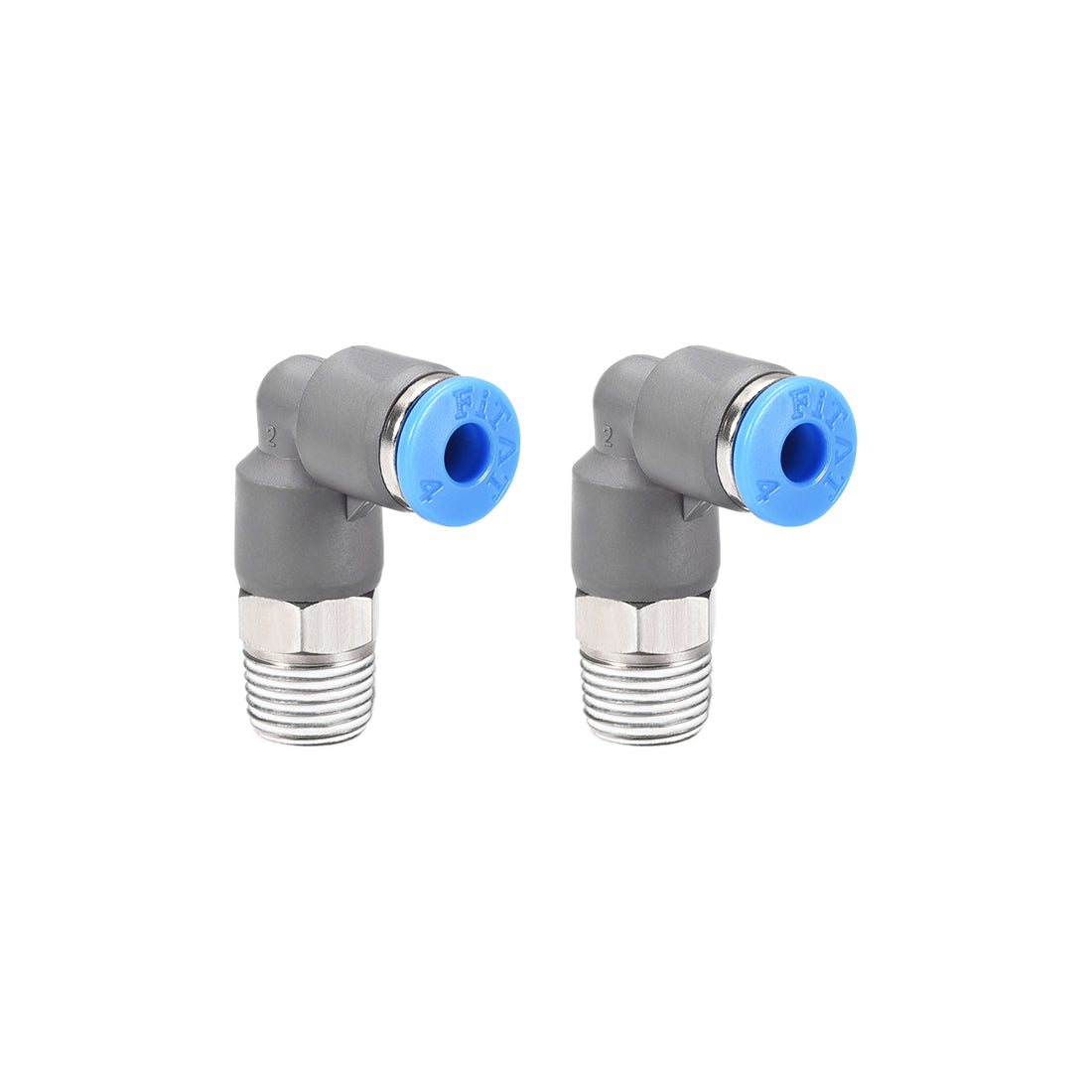 Uxcell Uxcell Elbow Push to Connect Air Fittings 4mm Tube OD  X 1/8PT Male Thread Grey 2Pcs