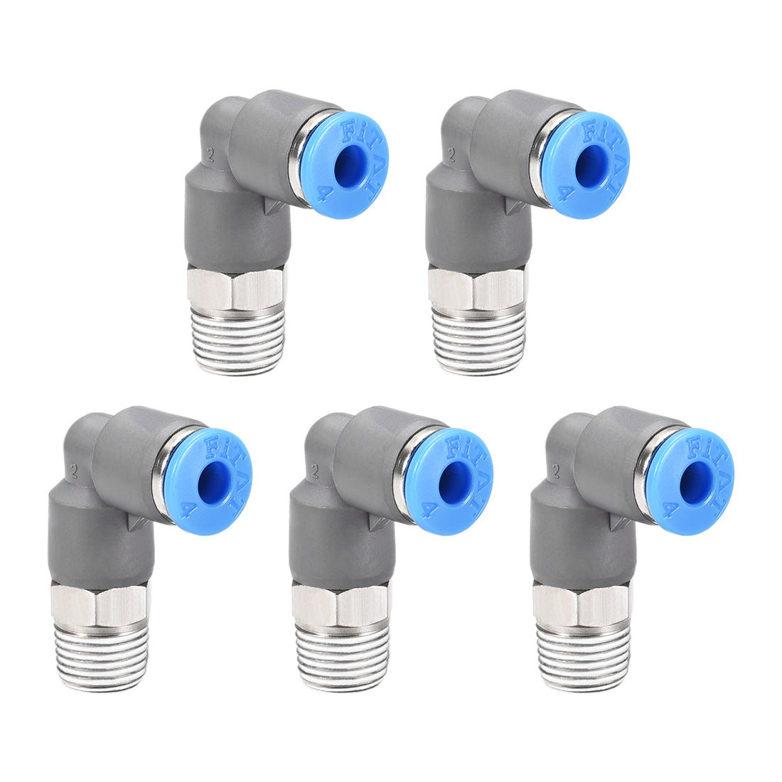 Uxcell Uxcell Elbow Push to Connect Air Fittings 4mm Tube OD  X 1/8PT Male Thread Grey 2Pcs